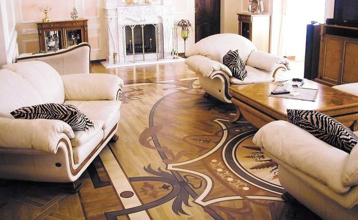 Линолеум с восточными узорами и завитушками в гостиной классического стиля