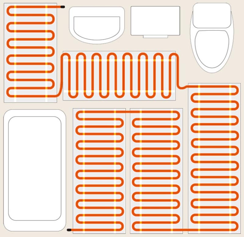 Фото: Схема укладки нагревательного мата в ванной комнате