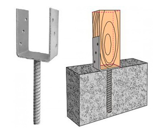 П-образный крепеж бруса к фундаменту