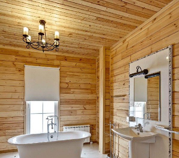 потолок ванной в деревянном доме фото